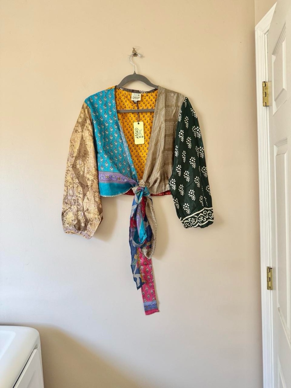 NWT Jaded Gypsy Patchwork Cropped Wrap Top boho kantha paisley
